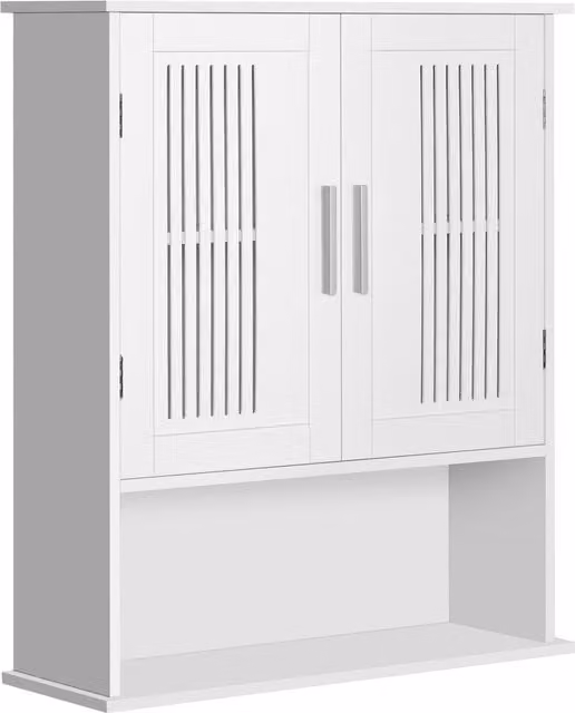 Mobiletto da Bagno Salvaspazio a Muro Aosom con 2 Ante e Ripiano Inferiore, Bianco, L 60 x P 20 x H 70 cm