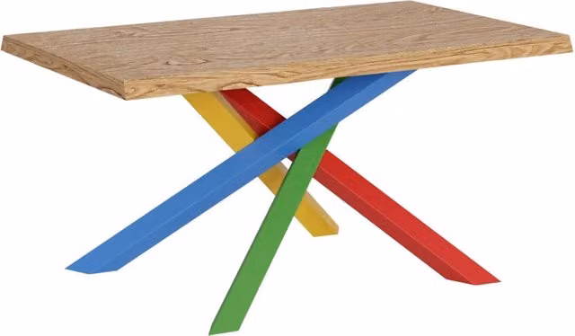 Tavolo fisso rettangolare Giordanoshop in legno di rovere con bordo live edge e gambe multicolore L: 160 cm, P: 90 cm, H: 75 cm