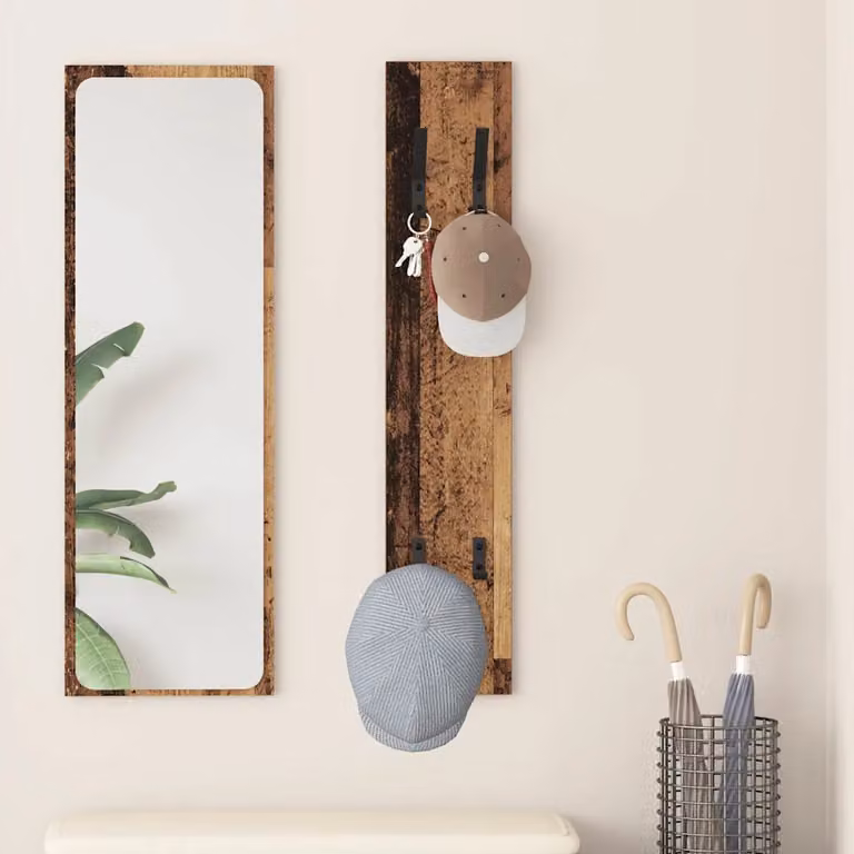 Appendiabiti a muro vidaXL in legno vecchio marrone con ganci distribuiti L 100 x H 20 x P 1,5 cm