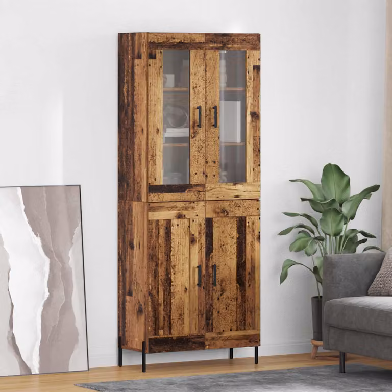 Credenza vidaXL in legno effetto antico marrone con ante in vetro e ripiani interni, L: 69,5 cm, P: 34 cm, H: 180 cm
