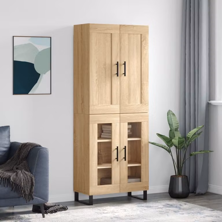 vidaXL Credenza Moderna in Rovere con Ante in Vetro e Ripiani, L/P/H: 69,5 x 34 x 180 cm