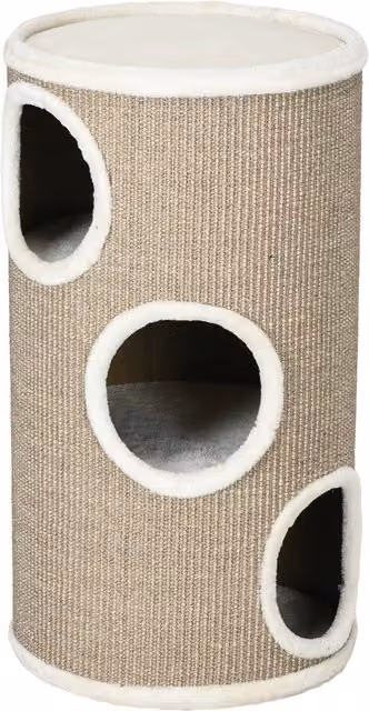 Cuccia per gatti PawHut a 3 livelli con tiragraffi in sisal e peluche, Marrone, Ø 38 x 70 cm