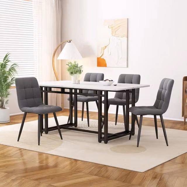 Tavolo da Pranzo Rettangolare Minimal con Piano in Vetro e Gambe in Metallo Nero L: 120 cm, P: 70 cm, H: 74 cm