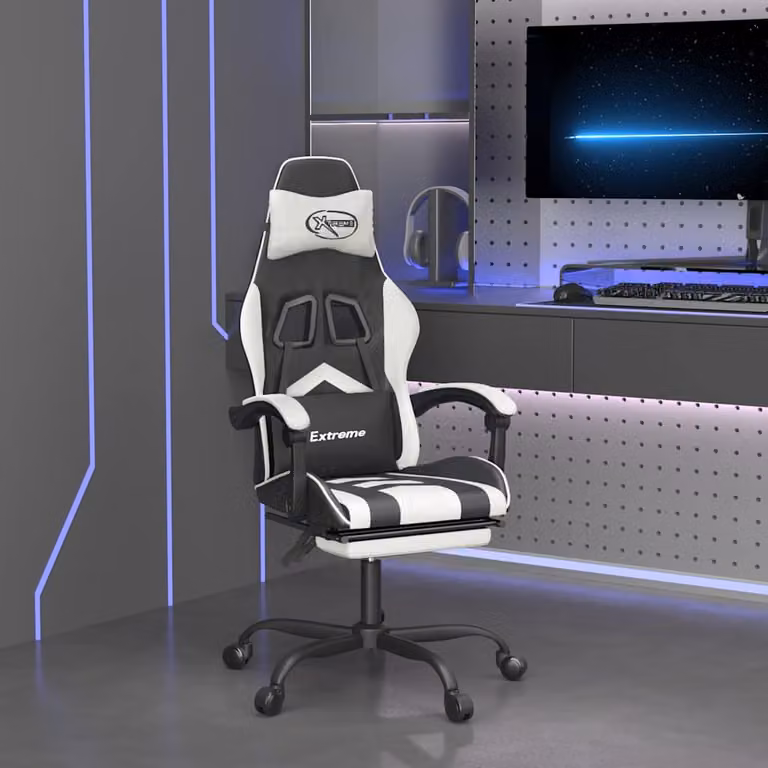 Sedia da Gaming Girevole vidaXL in Similpelle con Poggiapiedi e Appoggiatesta, Multicolore (Nero e Bianco)