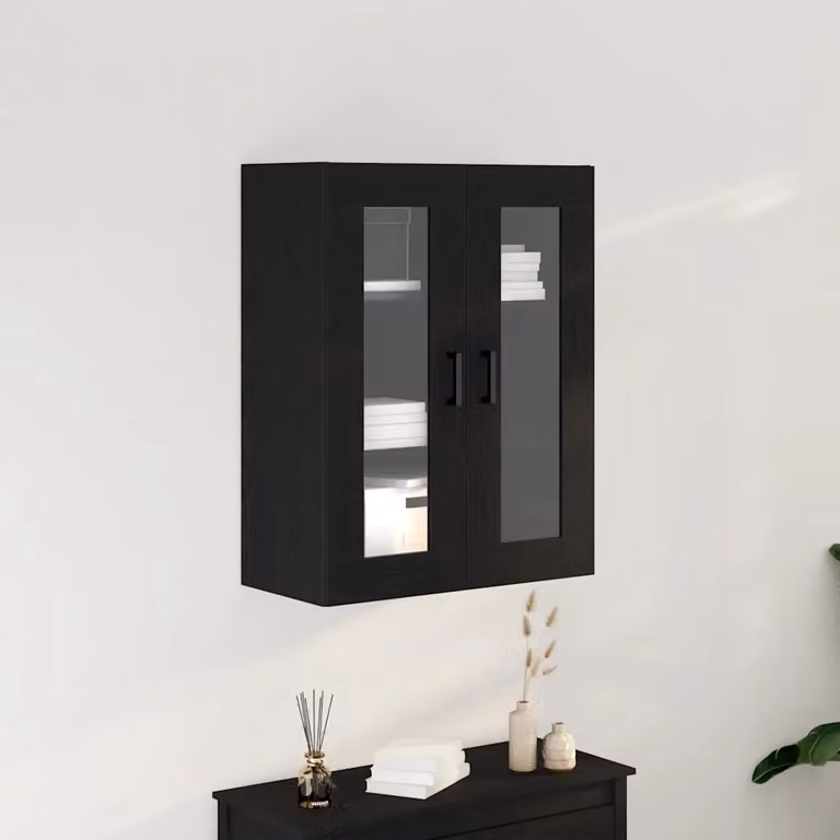 Armadietto a muro moderno vidaXL in legno e vetro nero con ante in vetro, L: 69,5 cm, P: 34 cm, H: 90 cm