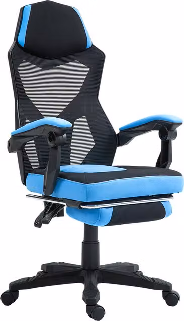Sedia da ufficio e da gioco Aosom con schienale e altezza regolabile in tessuto a maglia, Blu e Nero, L: 58 cm, P: 63 cm, H: 112-122 cm