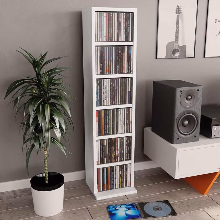 vidaXL Mobile Porta CD Bianco in Legno, L/P/H: 21 x 6 x 88 cm