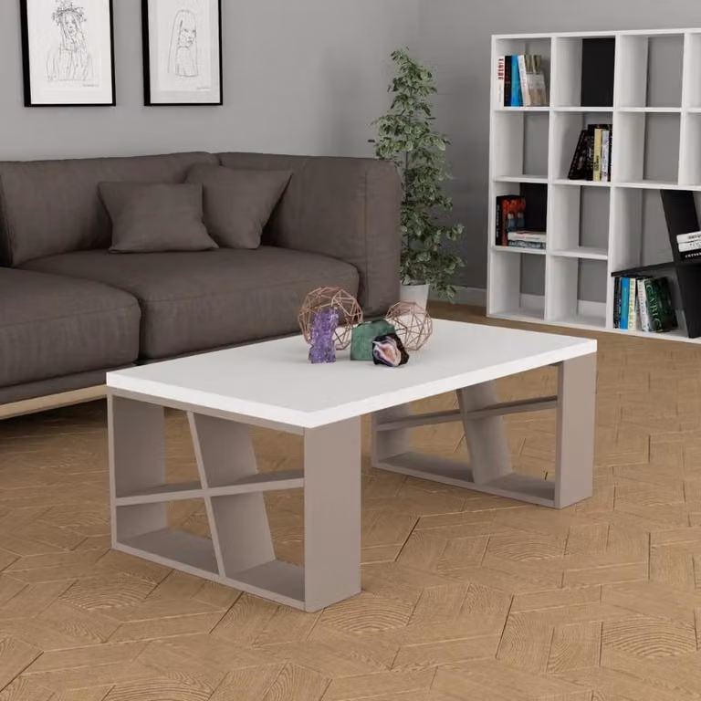 Tavolino da salotto rettangolare Decortie bianco e beige in MDF laminato opaco