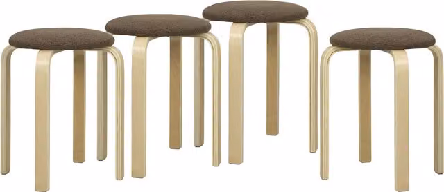 Set di 4 sgabelli imbottiti impilabili HOMCOM con gambe in legno di betulla verniciato, colore marrone