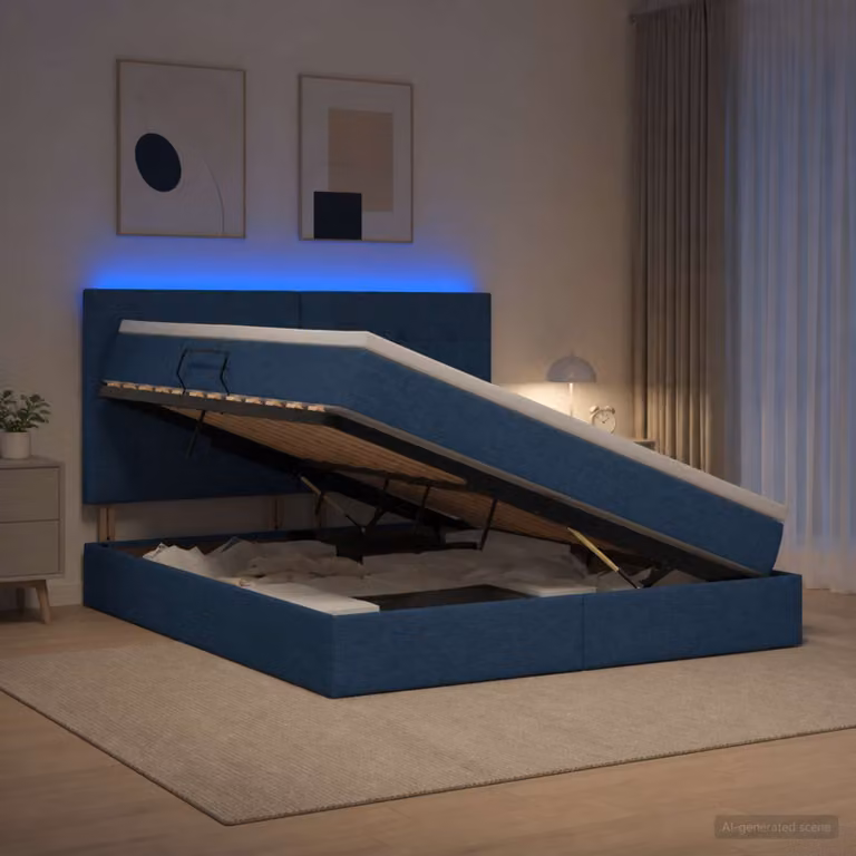 Letto con contenitore e materasso vidaXL Blu con illuminazione LED e porta USB L/P/H: 140 x 200 x 128 cm