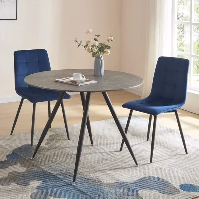 Tavolo da pranzo rotondo Fitjar en.casa con effetto cemento, colore grigio e nero, Ø 100 cm
