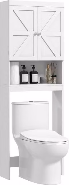 Armadio portaoggetti da bagno HOMCOM sopra il water con 2 ante e scaffali, bianco, L: 58,5 cm, P: 23 cm, H: 170 cm