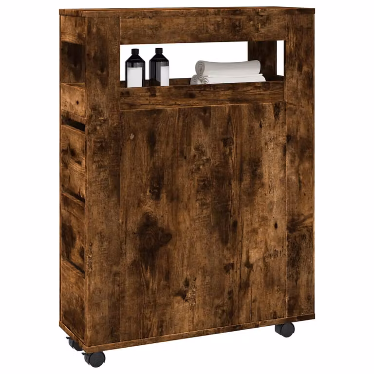 Mobile da bagno stretto con ruote vidaXL in legno Rovere Fumo, L/P/H: 23 x 20 x 90 cm