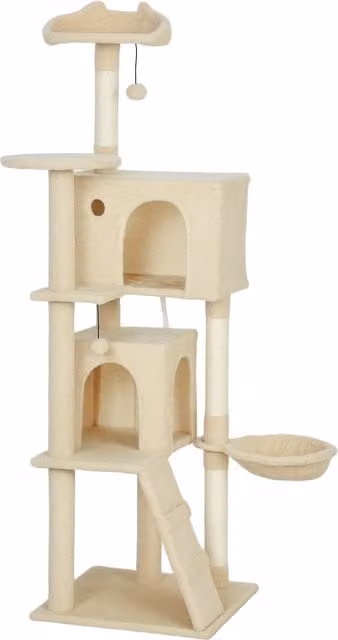 Tiragraffi per Gatti PawHut con Amaca, Tana, Scala e Pali in Sisal, Beige, L/P/H: 48 x 48 x 160 cm