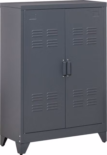 Mobiletto Multiuso HOMCOM in Metallo con 2 Ante, Stile Industriale, Grigio, L 75 cm x P 33 cm x H 110 cm