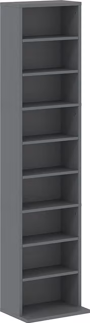 Mobile Porta CD e DVD HOMCOM grigio con 9 scomparti e 6 ripiani regolabili, L 33 cm x P 24 cm x H 140 cm