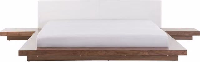 Letto Beliani in stile giapponese moderno in frassino marrone e bianco con testata in similpelle e legno impiallacciato MDF L/P/H: 180 x 200 cm