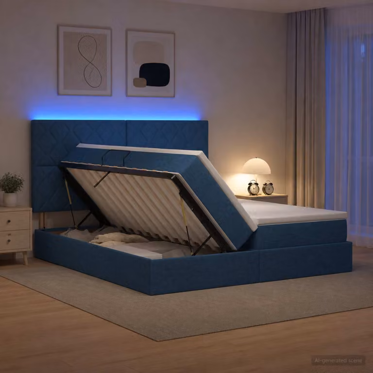 Letto con contenitore e illuminazione LED vidaXL in tessuto blu, L/P: 200 x 200 cm