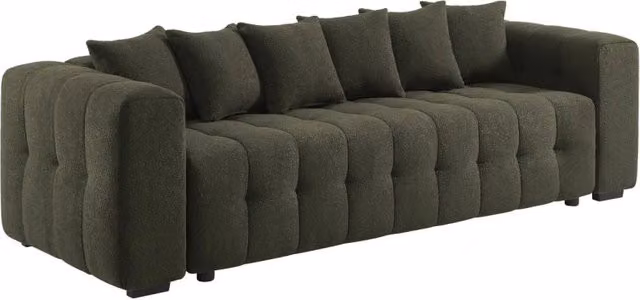 Divano letto SWEEEK in bouclé verde con contenitore e cuscini coordinati
