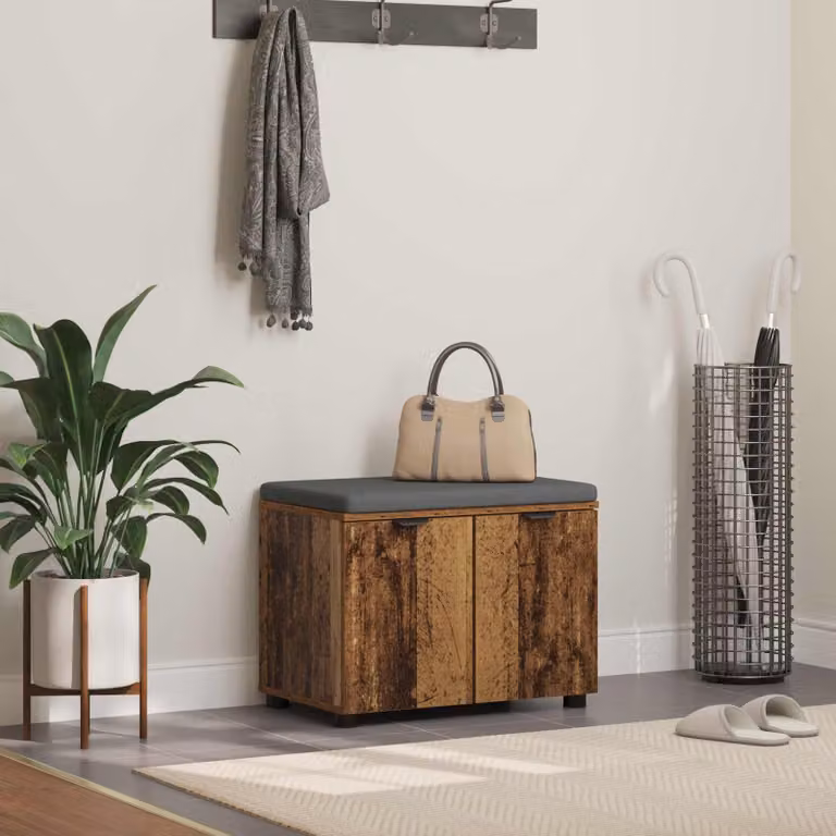 Panca per ingresso con scarpiera vidaXL in legno vecchio e cuscino marrone L: 60 cm, P: 38 cm, H: 46 cm