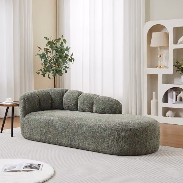 Poltrona chaise longue MIVRAY in tessuto verde per soggiorno e camera da letto