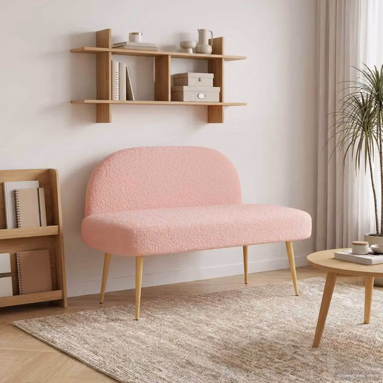 Panchina imbottita con schienale vidaXL in tessuto bouclé rosa L: 110 cm, P: 60 cm, H: 76 cm