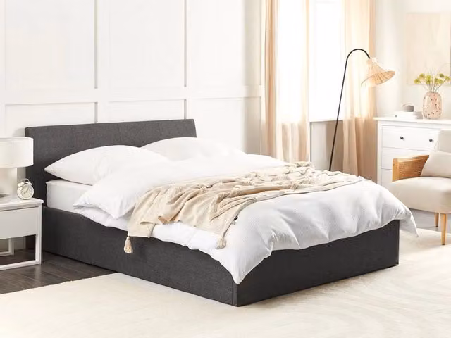 Letto contenitore moderno BELIANI con testiera imbottita in tessuto Grigio L 140 x P 200 cm