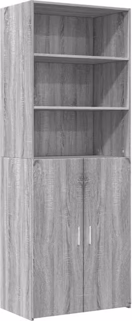 Mobile contenitore moderno con ante a battente e ripiani interni in legno MDF, finitura rovere Sonoma e grigio, H 185 x L 70 x P 42,5 cm