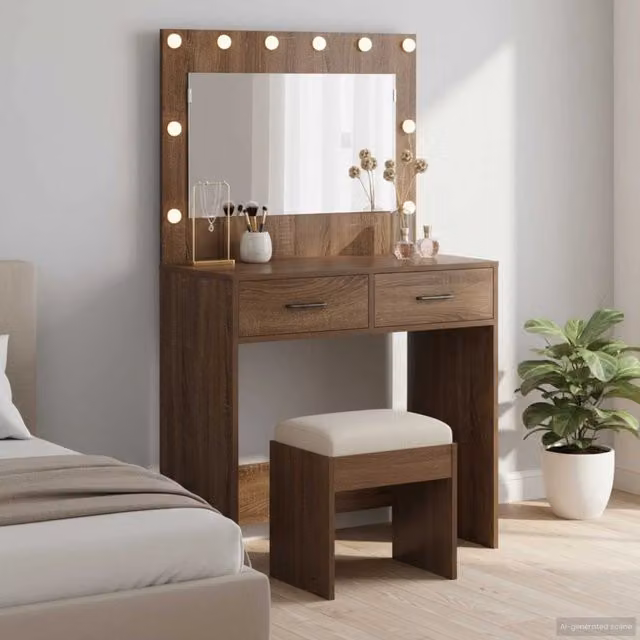 Tavolo da Trucco vidaXL in Rovere Marrone L: 78,5 cm, P: 41 cm, H: 135 cm