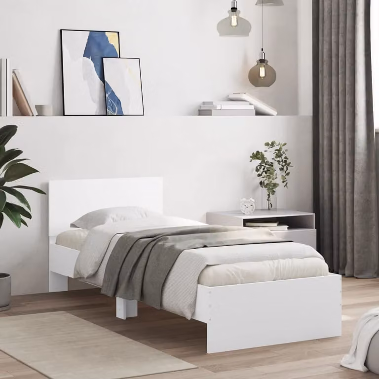 vidaXL Giroletto con Testiera in Legno Multistrato Bianco, L/P/H: 90 x 190 cm