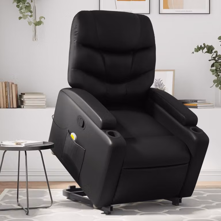 vidaXL Poltrona Alzapersona Reclinabile con Assistenza Elettrica in Similpelle Nera