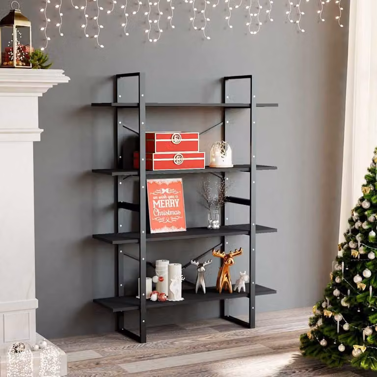 Libreria a 4 Ripiani vidaXL in Stile Industrial con Legno e Metallo, Grigia e Nera, L 100 cm x P 30 cm x H 140 cm