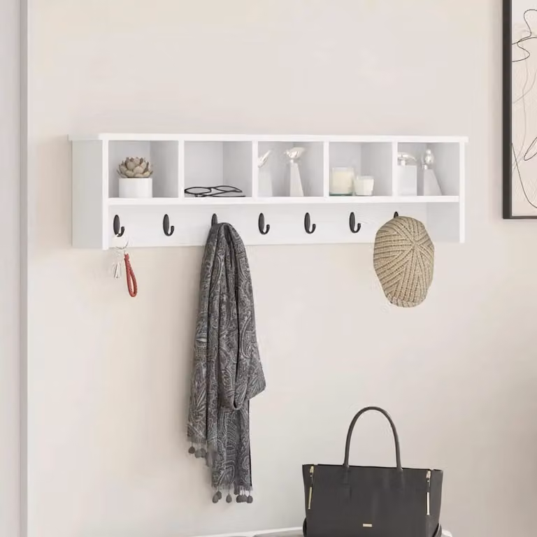 vidaXL Appendiabiti a muro moderno in MDF Bianco L: 100 cm, P: 16 cm, H: 26 cm