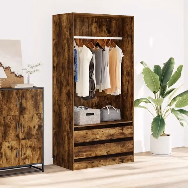 Armadio con cassetti interni e appendiabiti vidaXL in legno rovere color marrone L 100 cm x P 50 cm x H 200 cm