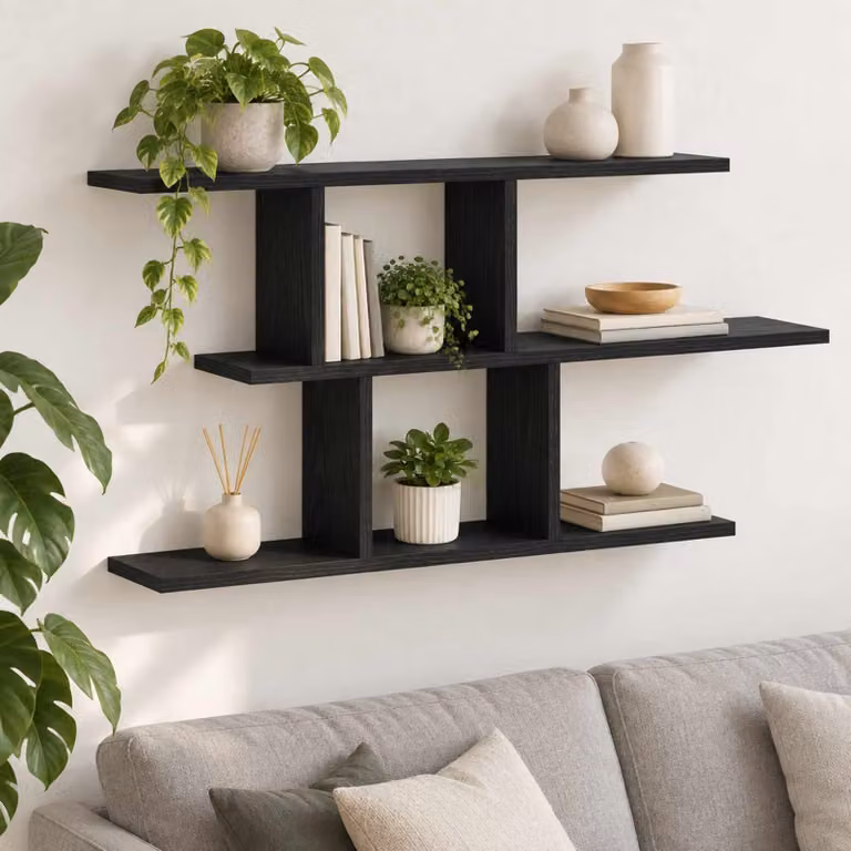 Scaffale da parete moderno vidaXL in legno Rovere Nero L: 100 cm, P: 45.5 cm, H: 17 cm