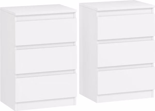 Set di 2 Comodini HOMCOM con 3 Cassetti per Camera da Letto e Soggiorno, Bianco, L 40 x P 30 x H 59,5 cm