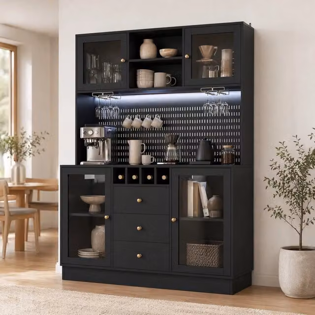 Mobile colonna da cucina Mivray con LED smart, portabottiglie e portabicchieri in MDF e vetro nero L/P/H: 40 x 40 x 185.7 cm