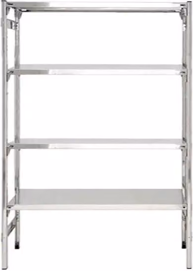 Scaffale modulare professionale Castellani Shop in acciaio inox con ripiani regolabili e ganci, colore argento, L: 120 cm, P: 50 cm, H: 180 cm