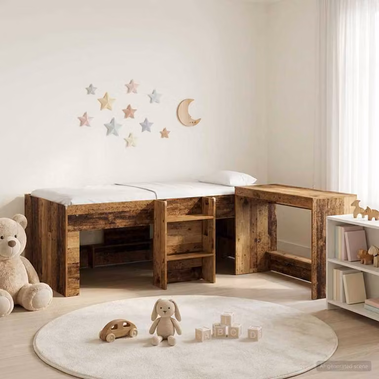 Letto a castello per bambini vidaXL con scrivania e scala, colore marrone, L/P/H: 203 x 90 x 180 cm