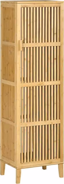 Mobiletto Salvaspazio per Bagno HOMCOM in Bambù Naturale con 4 Ripiani, L 40 cm x P 30 cm x H 140 cm