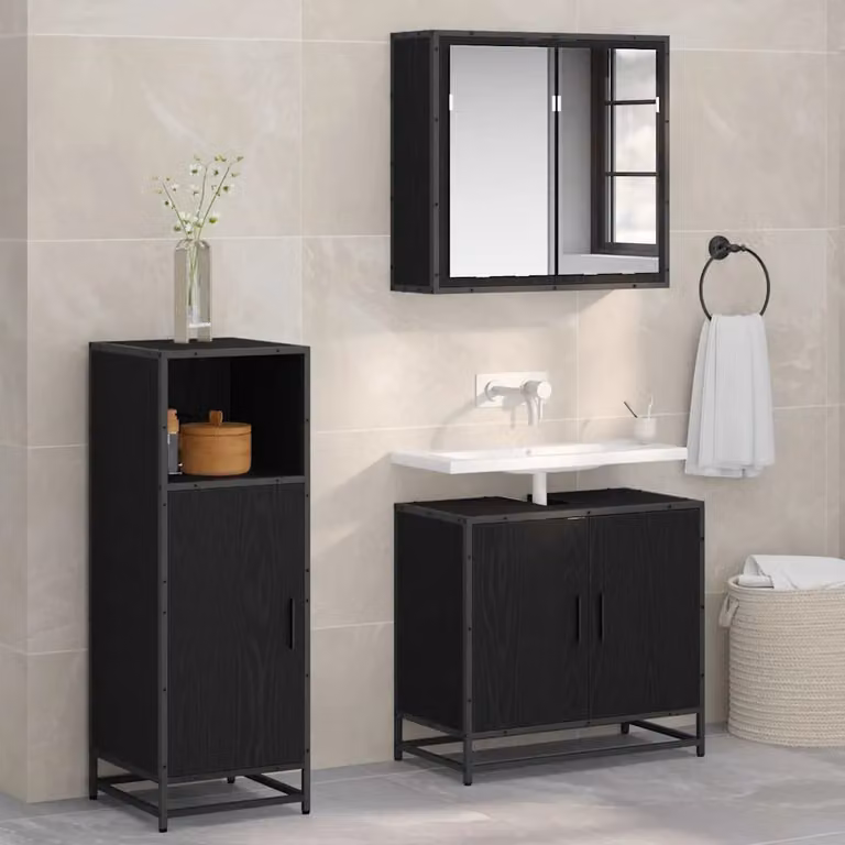 Set di mobili per il bagno moderno vidaXL in nero opaco, L: 35 cm, P: 37,5 cm, H: 99 cm