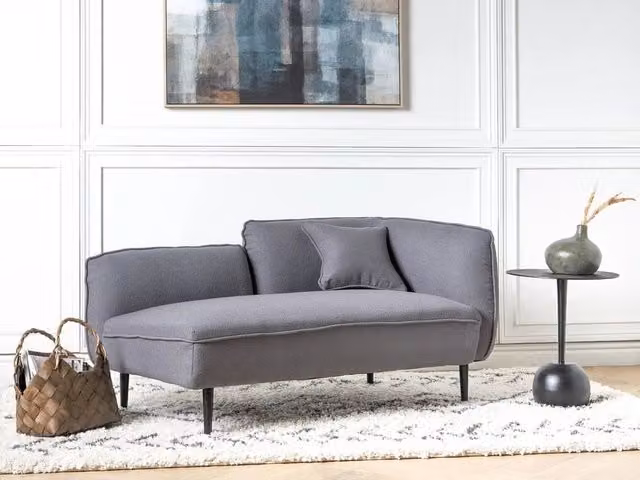 Chaise longue BELIANI a forma a L con lato destro in tessuto bouclé grigio, completa di cuscini, L: 138 cm, P: 77 cm, H: 74 cm