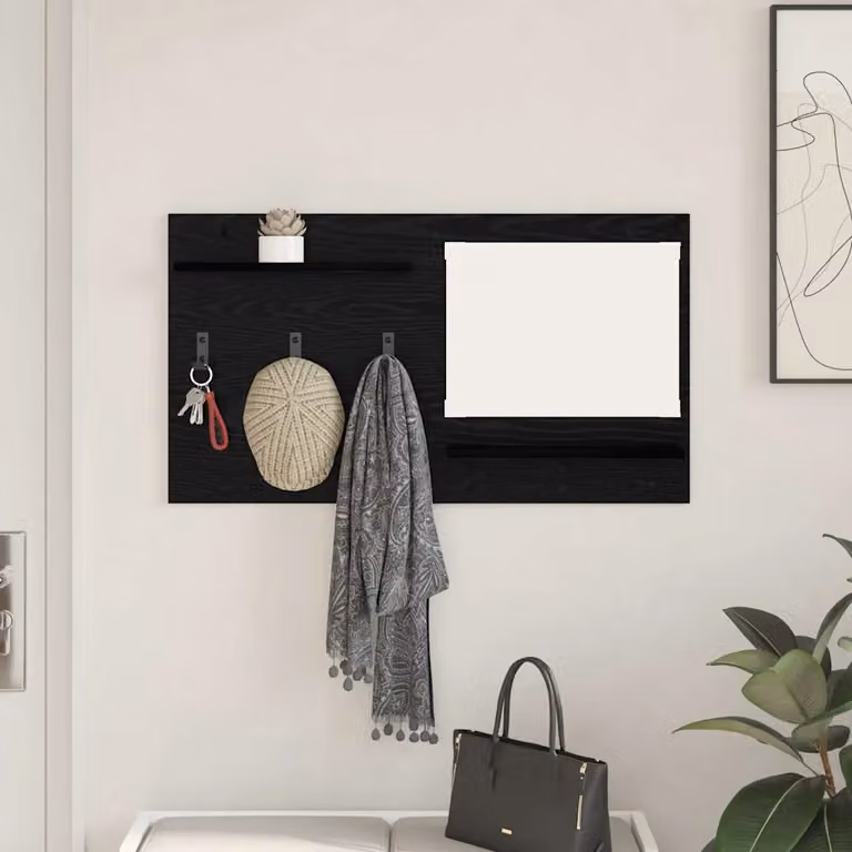 vidaXL Appendiabiti a muro moderno in legno nero L 90 cm x P 10 cm x H 50 cm