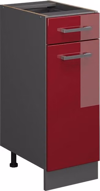 Mobiletto base per cucina Vicco R-Line Rosso lucido e Antracite con ante e cassetti L: 30 cm, H: 81,6 cm, P: 46 cm