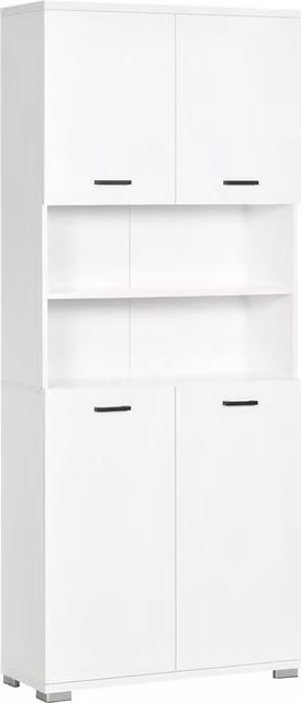 Armadietto da bagno d'angolo kleankin in legno bianco con 4 ante e ripiani regolabili L 47.3 cm x P 33.5 cm x H 190 cm