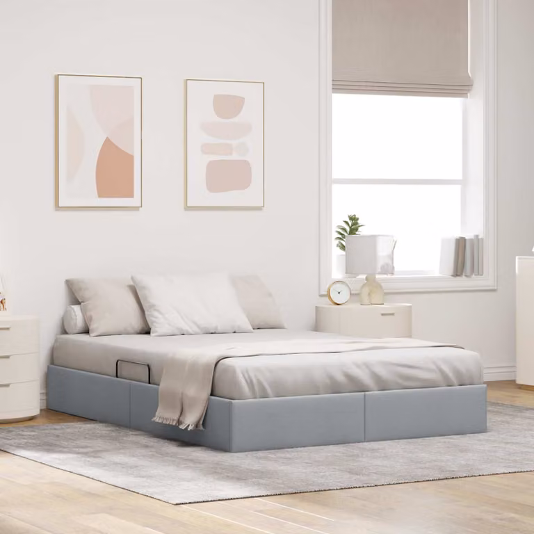 Letto ottomano vidaXL in tessuto grigio con base a sollevamento L/P/H: 200 x 140 x 23,5 cm
