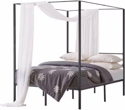 Letto a Baldacchino Matrimoniale VEVOR in Metallo con Testiera Minimalista e Design a 4 Baldacchini, Nero, L: 196.5 cm, P: 137 cm, H: 183 cm