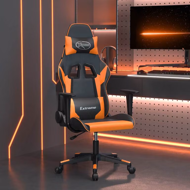 Sedia da Gaming vidaXL in Similpelle Nero e Arancione con Poggiatesta e Ruote