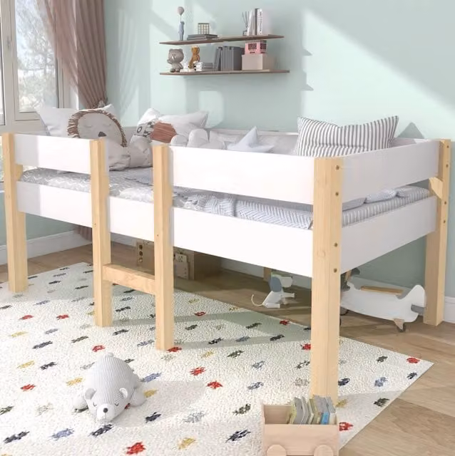 Letto semialto per bambini in legno di pino e MDF bianco L/P/H: 190 x 90 x 77 cm