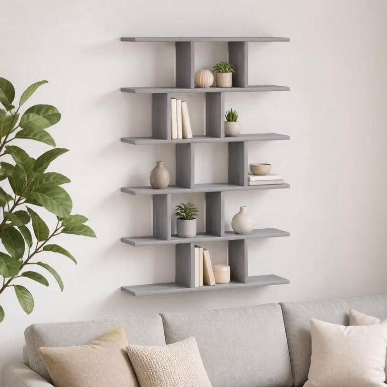 Scaffale da parete moderno vidaXL in legno e MDF grigio L: 70 cm, P: 17 cm, H: 101 cm